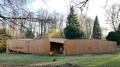 Holzgebäude, entworfen vom Architekturbüro D9