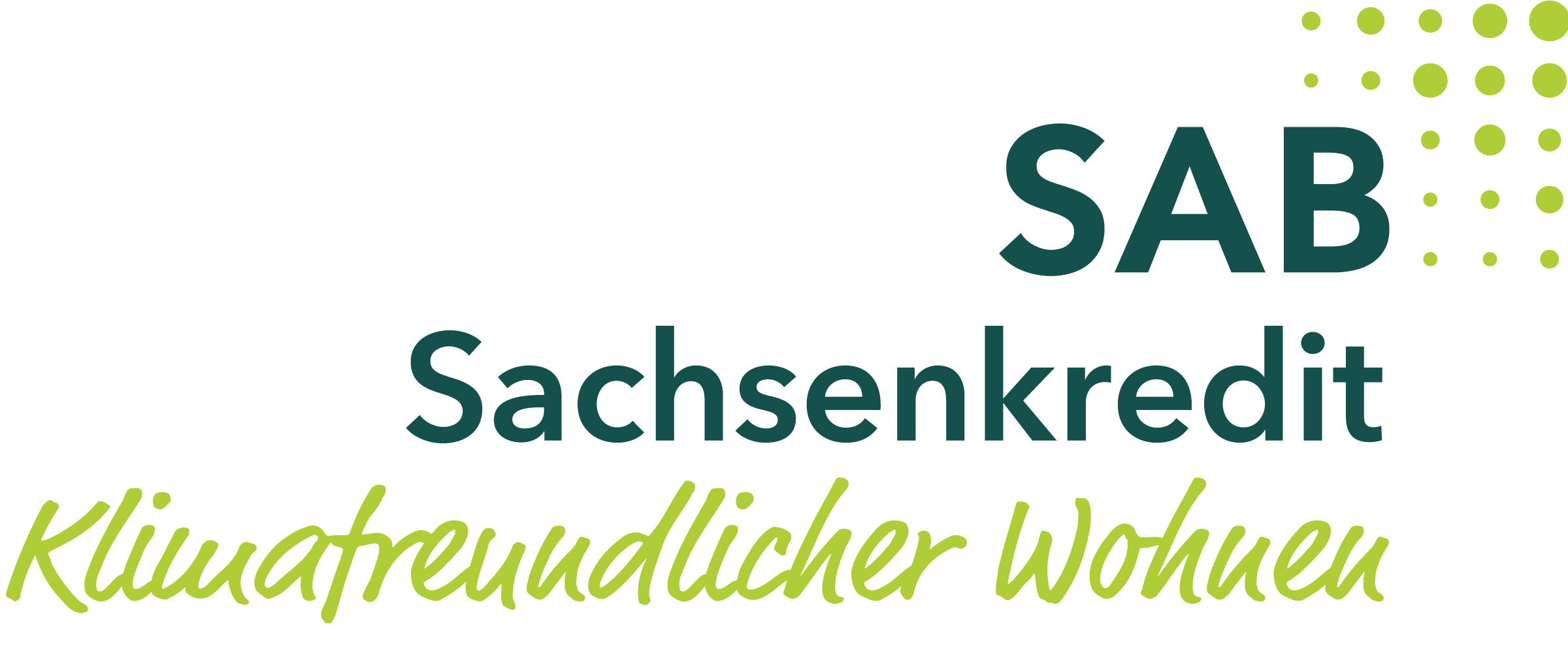 Logo des SAB Sachsenkredits mit dem Zusatz: Klimafreundlicher Wohnen